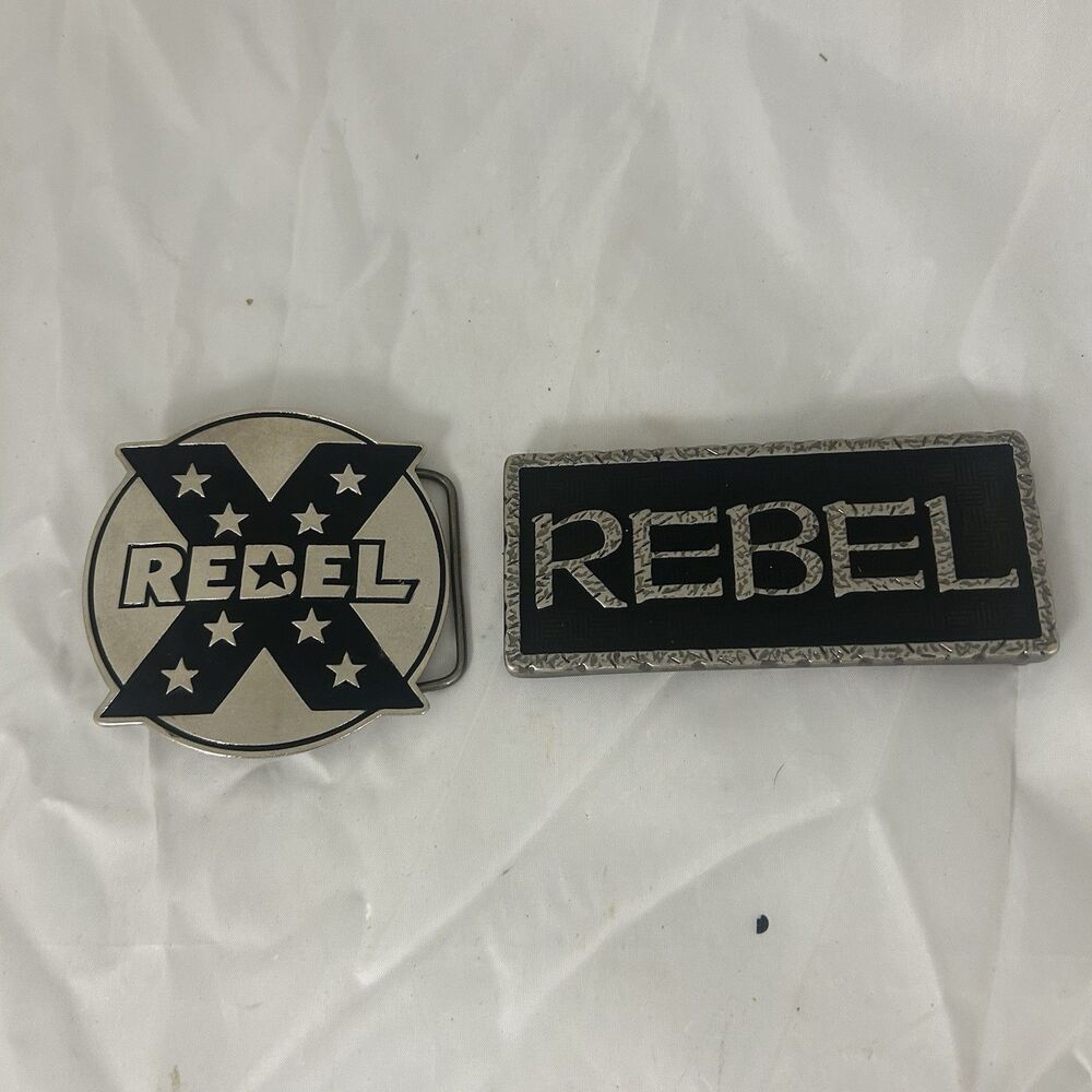 PAIR OF REBEL X Belt Buckle Lot Silver Tone Metal Vintage RebelX.net